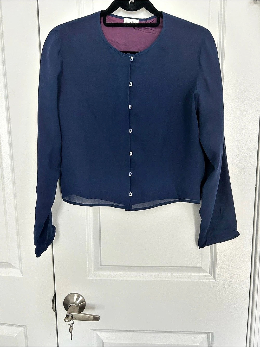 Zapa 100% Silk Button-Front Blouse